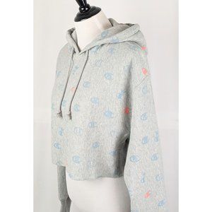 Champion Cropped Gray Hoodie Hooded Sweatshirt Midriff Jersey Crop Top Sz Medium